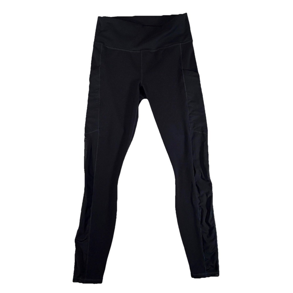 Fabletics Leggings Womens Sz S Black Power Hold Pocket Gym Run Workout 3/4 Mesh